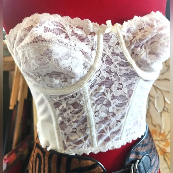 Vtg SUBTRACT Strapless Push Up Boned Low Back White Lace Corset Bustier 34B EUVC - Picture 6 of 16